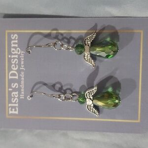 1281- Women's Angels Beads Dangle Earrings Handmade NWT